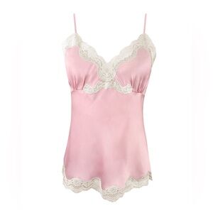 My Michelle 100% Silk Lace Trim Camisole Tank Top Pink Size Large Romantic